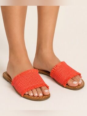 Universal Thread Coral Fringed Slide Sandals
